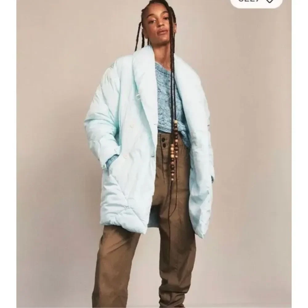 New Free People Women's Ella Oversized Daydream Blue Puffer Coat Size Small